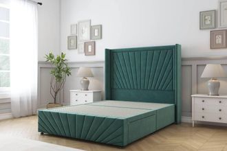 Sloomy Rutherford Plush Divan Base 2 Drawers-54 Wing Headboard-Footboard in Emerald | Size: Small Double