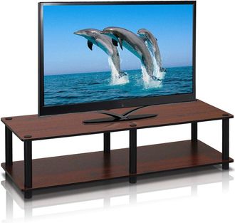 Furinno Just No Tools Wide TV Stand, Dark Cherry w/Black Tube