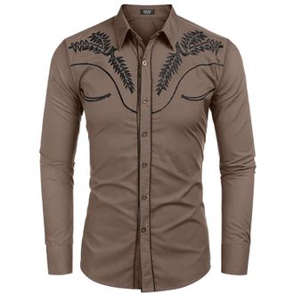Generic Cowboy Shirt Mens Stylish Western Cowboy Shirt Embroidered Slim Fit Casual Long Sleeve Shirts Mens Wedding Party Shirts for Men