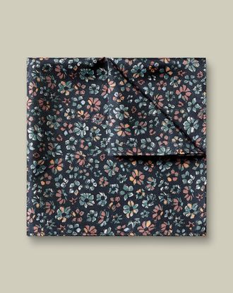 CHARLES TYRWHITT Silk Floral Print Pocket Square - Navy Size OSFA by Charles Tyrwhitt