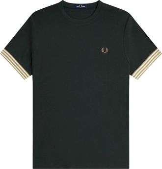 Fred Perry Tops, Heren, Groen, S, Katoen, Gestreepte Manchet Katoenen Piqué T-shirt