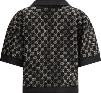 Gucci Womens Wool Lam&eacute; Tweed Top Black