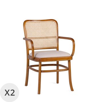 Moycor Set de 2 sillones de madera y rat&aacute;n marr&oacute;n