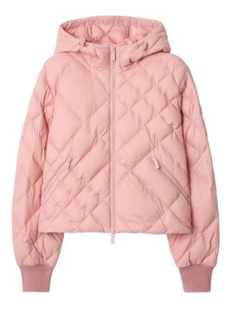 Burberry check-stitch hooded puffer jacket - women - Nylon/Calf Leather/Nylon/Down/Feather/Polyester - S - Pink