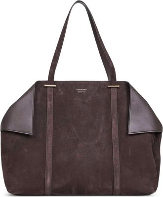 Ferragamo Borsa a spalla Gancini in pelle scamosciata - Marrone