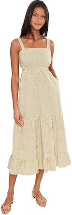 Toad&Co Taj Hemp Tiered Midi Sleeveless Dress Womens Dress Barley Railroad Stripe : LG, Elastane/Hemp/Lyocell