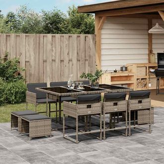 vidaXL Set De Comedor De Jard&iacute;n 11 Pzas Y Cojines Rat&aacute;n Sint&eacute;tico Gris Vidaxl