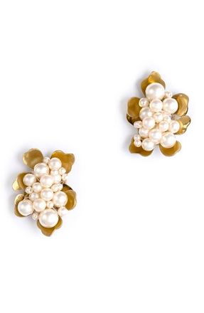 Deepa Gurnani Nea Imitation Pearl Drop Earrings in Gold at Nordstrom