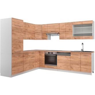 Vicco Cocina Esquinera Fame-line, Oro Potencia Roble/blanco, 227 X 287 Cm, Et Roble