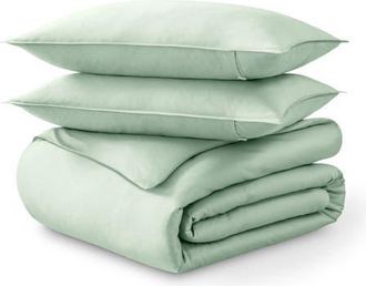 Bare Home 400 Thread Count Organic Cotton Sateen Duvet Cover and Sham Set in Willow at Nordstrom, Size Queen