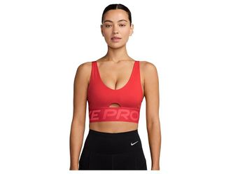 Nike Pro Indy Plunge Medium Support Bra Womens Bra Light Crimson/Challenge Red/White : LG (US 12-14), Polyester/Spandex