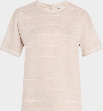 PESERICO Striped Crewneck Cotton-Linen Shirt