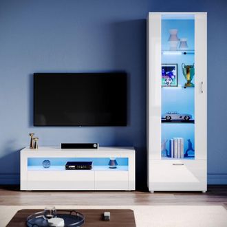 Elegant Lighting Living Room Furniture Set with led Light 120cm tv Stand with Slow Close Hinge, Display Cabinet with Glass Shelf Tall Storage Cabinet - Elegant