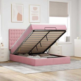 vidaXL Estructura Cama Otomana Colchones Terciopelo Rosa 140x200cm Vidaxl
