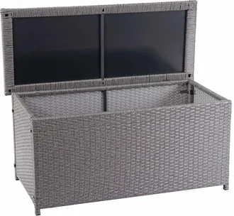 Hhg Non Utilizzato] Baule Contenitore Esterno Giardino Hhg 570 Polyrattan, Basic 63x135x52cm 320l Grigio