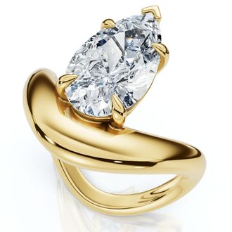Pompeii3 Certified 2Ct Minali Curved Pear Diamond Engagement Ring 14k Gold/Pt Lab Grown