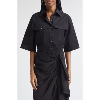 Michael Kors Safari Washed Cotton Poplin Camp Shirt in Black at Nordstrom, Size X-Small