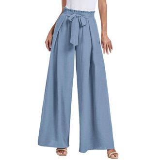 Generic Womens Wrap Around Trousers, Womens Wide Leg Trousers Slit Leg Palazzo Pants for Women Womens Flowy Yoga Pants Ladies Skirt Trousers Casual Lounge Yog