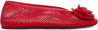 Ganni Red mesh ballet flats with flower detail