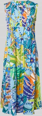 Milano Milano Italy Midikleid mit Tunikakragen und Volantsaum in Blau, Gr&ouml;&szlig;e 36