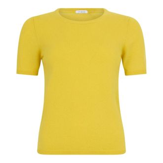 Malo Truien & Vesten, Dames, Geel, M, Kasjmier, Kortgebreide trui met ronde hals