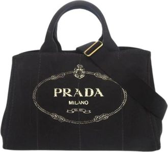 Prada Pre-owned Tote Bags, female, Black, Size: ONE SIZE Pre-owned Canvas Satchel