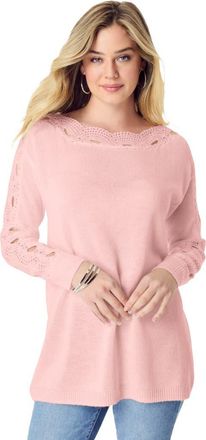 Roaman's Pointelle Sleeve Pullover in Soft Blush at Nordstrom, Size 28