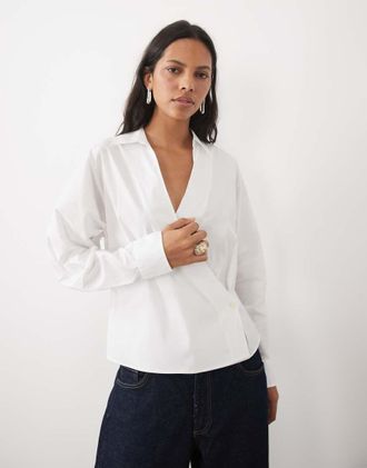 Ralph Lauren camicia avvolgente con colletto bianca-Bianco