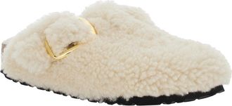 Birkenstock Womens White Slip-On Mules With Buckle Fabric