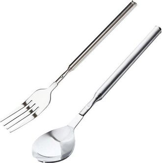 OEM Tenedor Y Cuchara Telesc&oacute;picos De Acero Inoxidable, Tenedor De Mesa, Cena, Fruta, Postre, Para Cocinar, 21,8 Cm 64,5 Cm, 2 Piezas