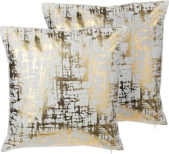 Beliani Beliani - Conjunto De 2 Cojines De Algod&oacute;n Dorado Patr&oacute;n Met&aacute;lico 45 X 45 Cm Efecto Craquelado Gardenia