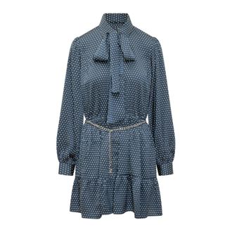 Michael Kors Shirt Dresses, female, Blue, Size: XS Polka Dot Print Georgette Tie-Neck Dress