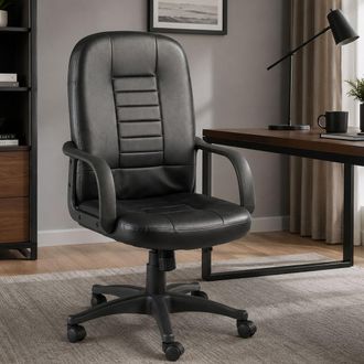 Dmora Silla De Oficina Dmelar, Silla Ejecutiva Con Reposabrazos, Silla De Oficina Ergon&oacute;mica, Negro, 56x59h104/114 Cm - Dmora