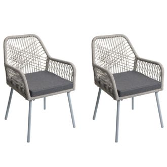 Hhg Hhg - Nunca Usado] Juego De 2 Sillas De Jard&iacute;n 469, Coj&iacute;n De Asiento Para Exterior Tejido De Cuerda De Aluminio Rope, Gris, Funda Gris Oscuro