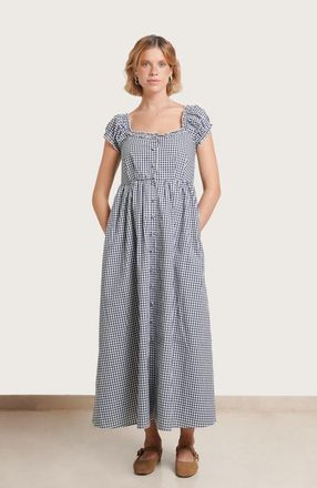 Nom Maternity Lily Dress in White & Navy Gingham at Nordstrom, Size X-Small