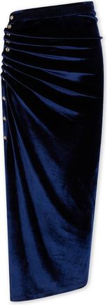 Paco Rabanne Fluwelen Gedrapeerde Midi Rok met Juwelenknopen - Dames - Midirokken - Blauw - XS - Rokken