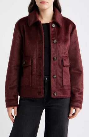 Bernardo Faux Calf Hair Trucker Jacket in Burgundy at Nordstrom, Size Xx-Large