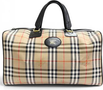 Burberry Beige Black Leather Boston Bag (Pre-Owned)