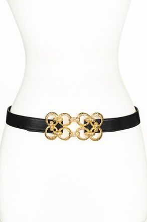 Raina Golden Loops Buckle Leather Belt in Black at Nordstrom, Size Medium