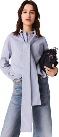 Maje Striped bow shirt in Light Blue at Nordstrom, Size X-Small