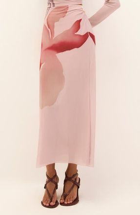 Vix Amira Floral Print Mesh Maxi Skirt in Pink Multi at Nordstrom, Size Medium