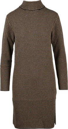 KANGRA High Neck Knit Dress With Checkered Pattern And Side Slits
