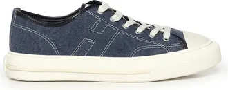 Hogan Denim-Textured Low-Top Sneakers with Embossed Logo