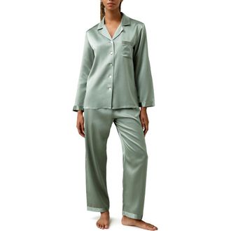 LilySilk Full Length Silk Pajamas Set in Avocado Green at Nordstrom, Size Medium