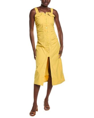 Gracia Side Gathered Front Slit Strap Midi Dress