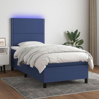 vidaXL Cama Box Spring Colch&oacute;n Y Luces Led Tela Azul 90x190 Cm Vidaxl