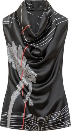 Ferragamo Black Printed Cowl Neck Top
