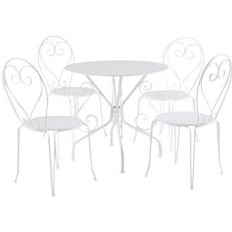 Vente-Unique Sala pranzo giardino Metallo ferro battuto: un tavolo D.120cm e 4 poltrone impil. Bianco - GUERMANTES di MYLIA