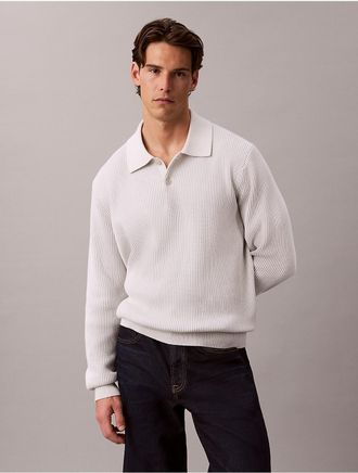 Calvin Klein Mens Cotton Relaxed Polo Sweater - White - XL