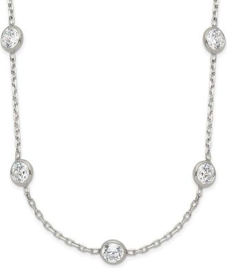 Diamond2Deal Sterling Silver Clear 4mm 9-Station Cubic Zirconia Necklace 18